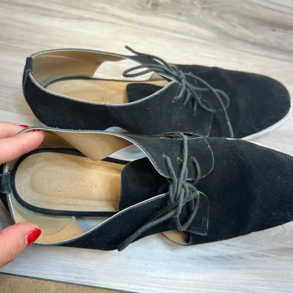 All Black Womens Micro Suede Lace Up Shoes Size 40 US 9 Black Side Cut - Picture 9 of 11